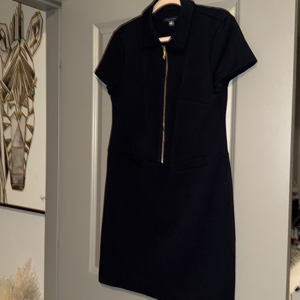 New Tommy Hilfiger Women's Short Sleeve Dress 1/2 Zip Collared Dark Blue Sz 10